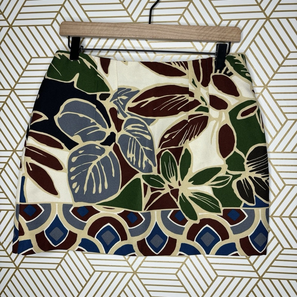 Zara Botanical‎ Abstract Print Mini Skirt Medium Multicolored Dopamine A-Line